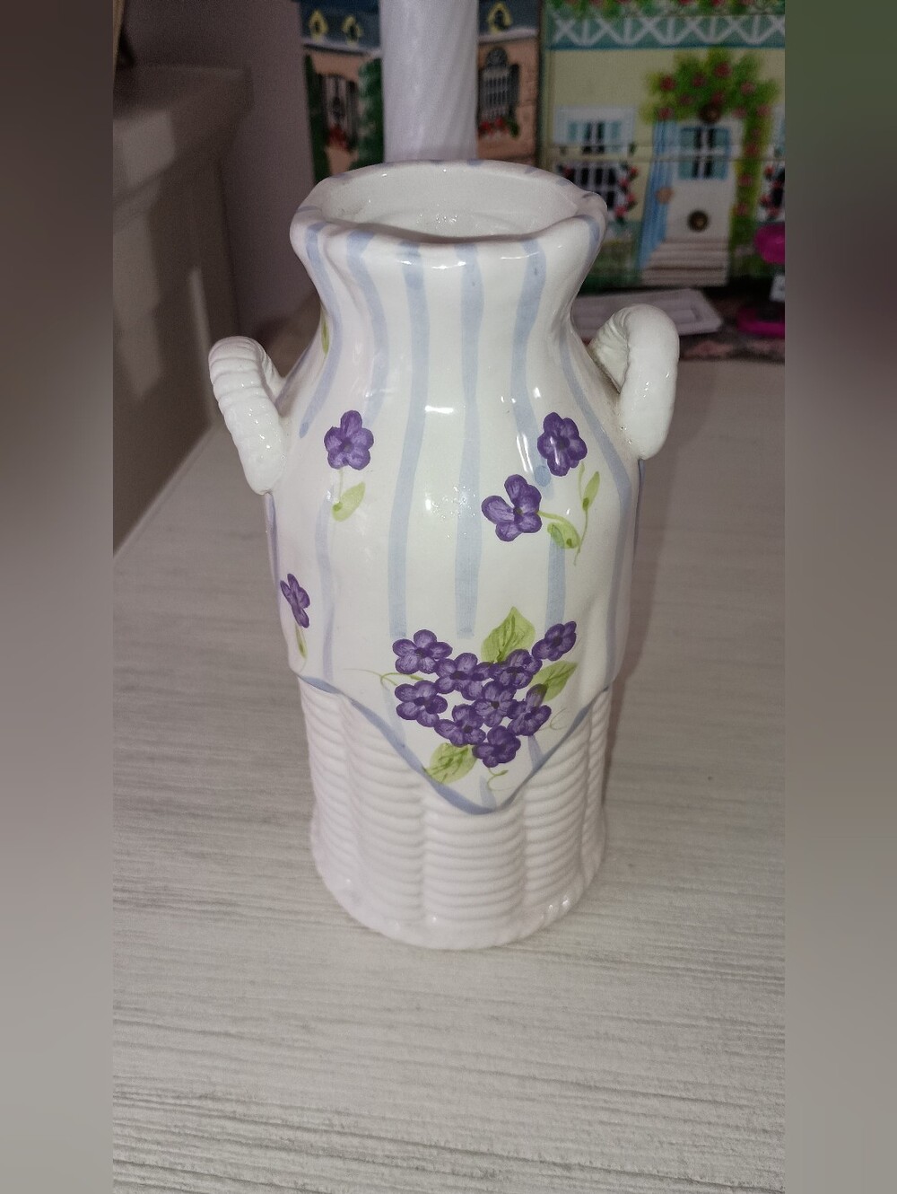 3/$15 Porcelain Ceramic Vase with Purple Floral Design